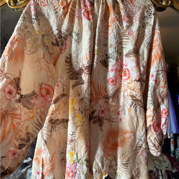 Boston Proper Floral linen embroidered Blouse - Pink and Cream - Picture 5 of 9